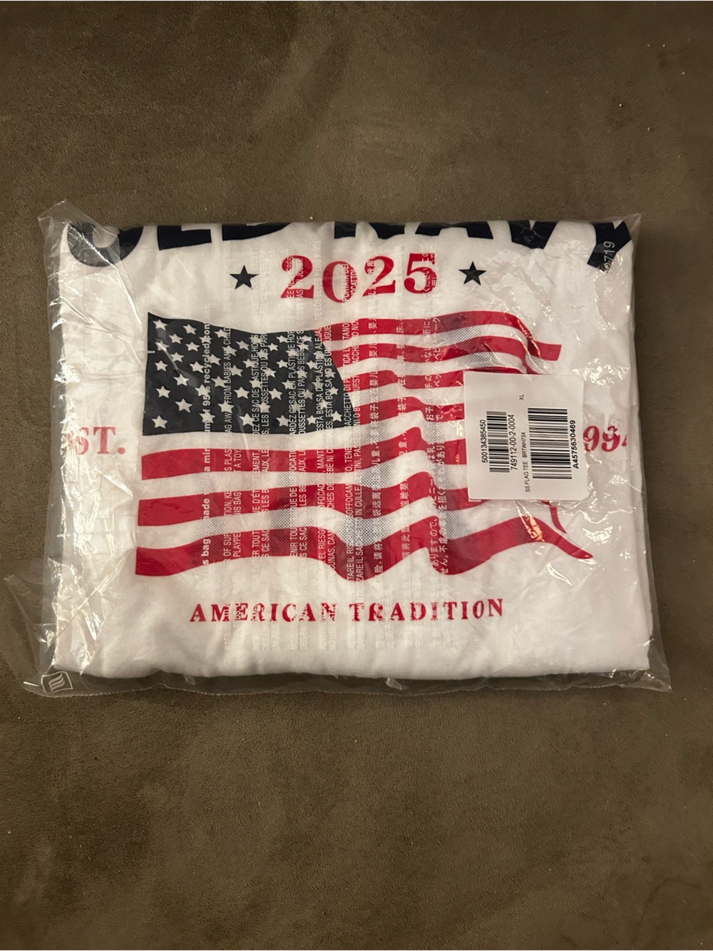Women’s American Flag Graphic Tee - White with Red & Navy